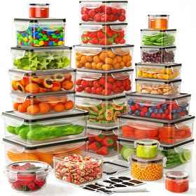 JSCARES airtight containers with lids for organized fridge storage and odor control.