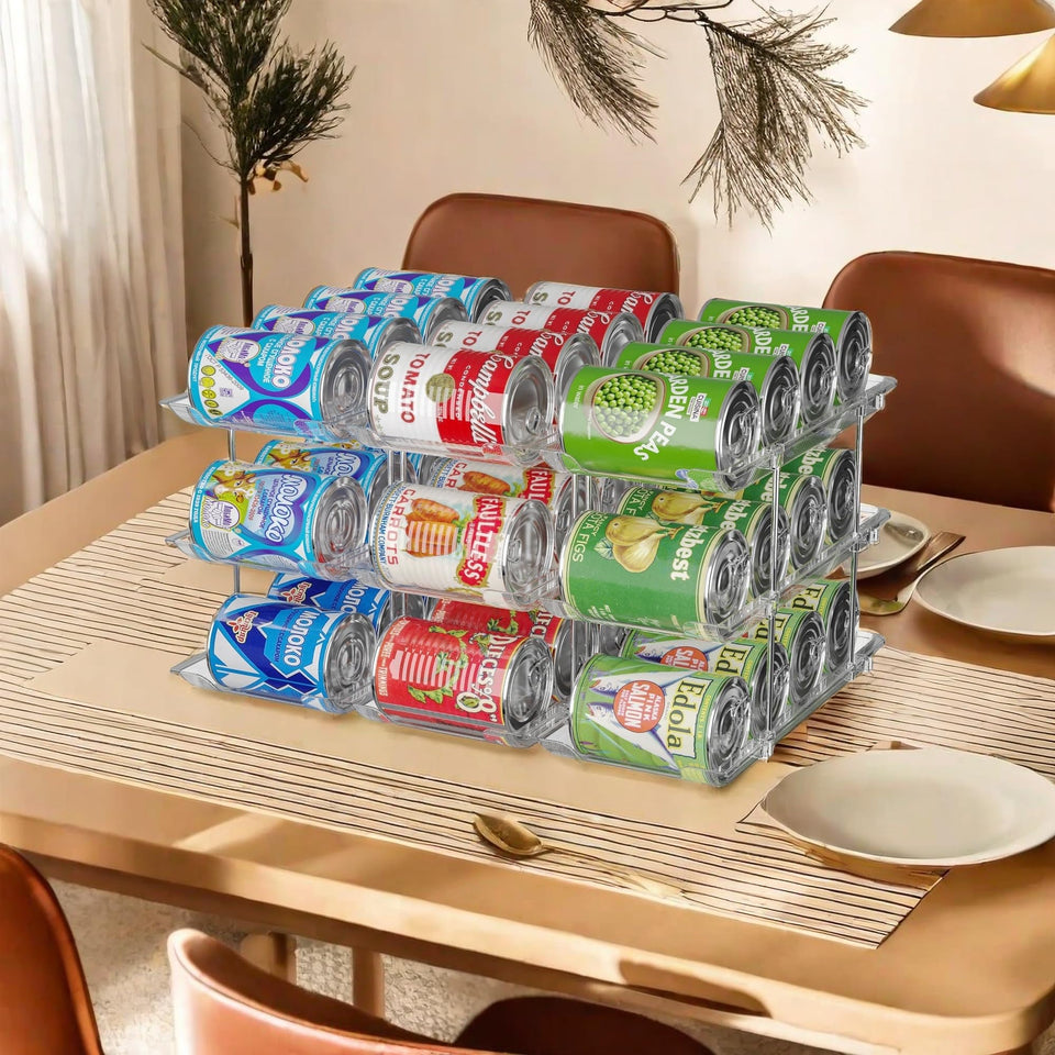 Jsyrjing can organizer 3-tier in pantry for organized storage and easy access.