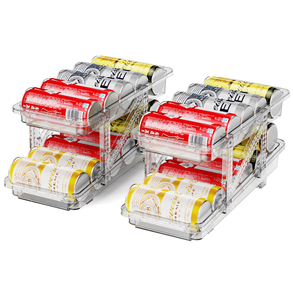 Jsyrjing drink organizer showing two-layer adjustable width for easy fridge access