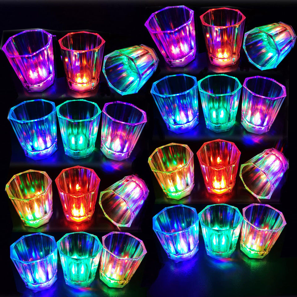 JTWKING light-up shot glasses 24-pack with bright colors for party use.