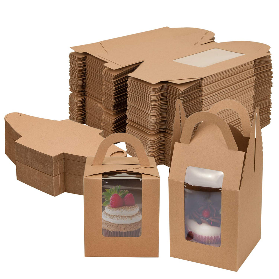 Jucoan 100-pack cupcake box with window displays treats attractively for customers.