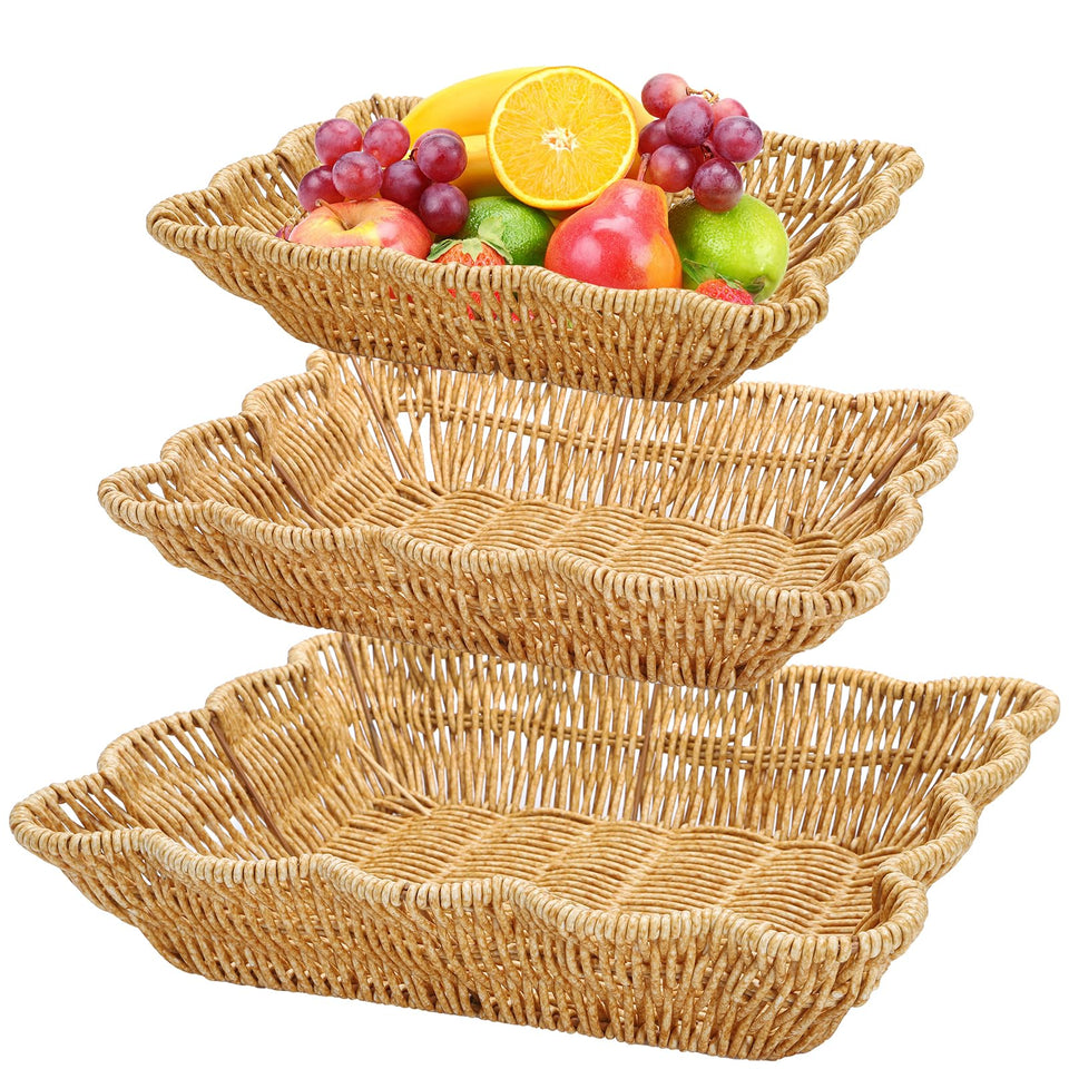 Jucoan 3 pack large basket for breads on a dining table for serving.