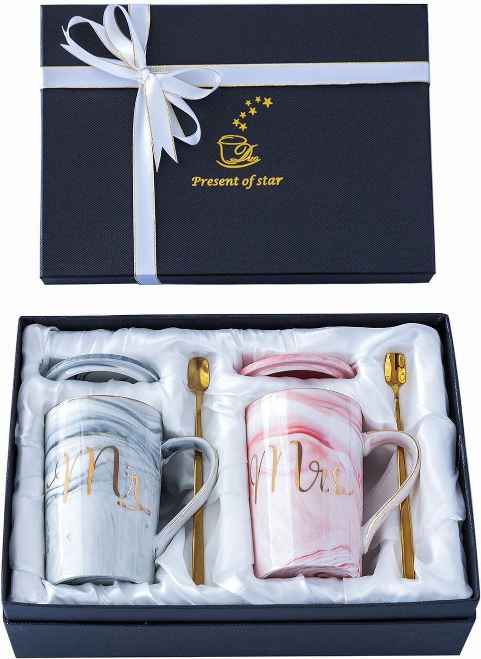 Jumway Mr & Mrs gold-letter mugs in a wedding gift set