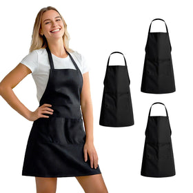 Juningxin 3-pack black aprons front view, unisex fit for daily kitchen use