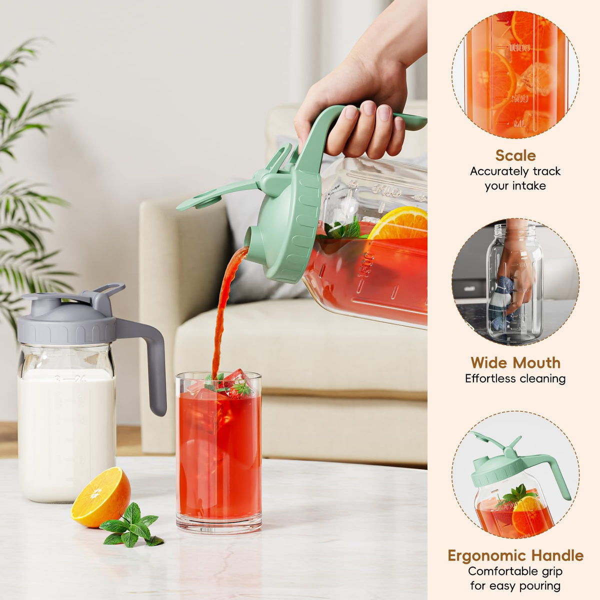 JunVpic ergonomic handle aids comfortable pouring and lifting.