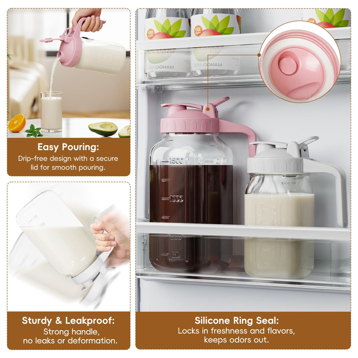 Ergonomic handle on JunVpic glass pitcher enables comfortable pouring.