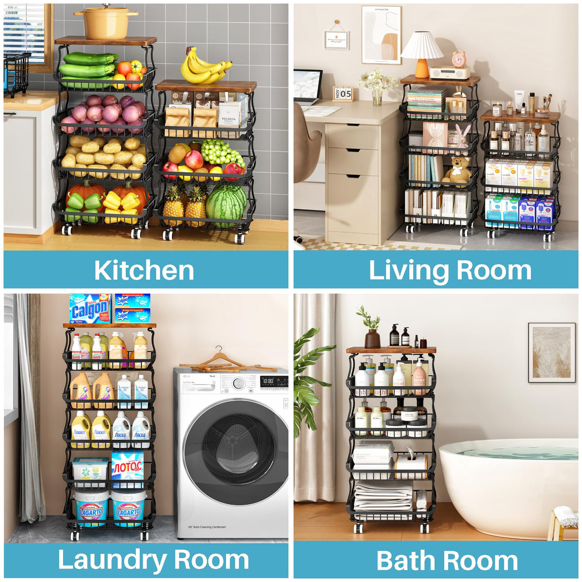 Jusdyrack detachable baskets offer customizable height for different storage needs.