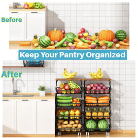 Jusdyrack pantry cart keeps fruits and vegetables neatly organized and accessible.