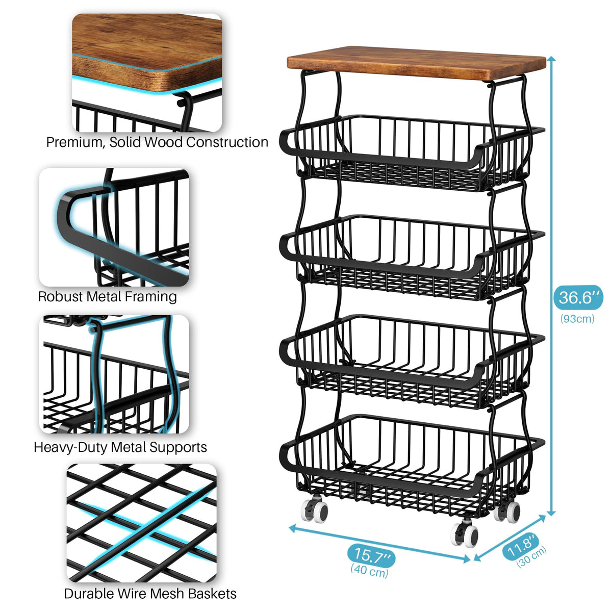 Jusdyrack rolling wheels cart enables smooth mobility for kitchen reorganizing.
