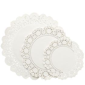 Juvale round lace doilies in 6.5 inches for elegant table decor and dessert plating.