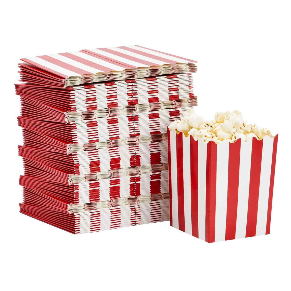 Juvale red and white mini popcorn boxes ready for party assembly and serving