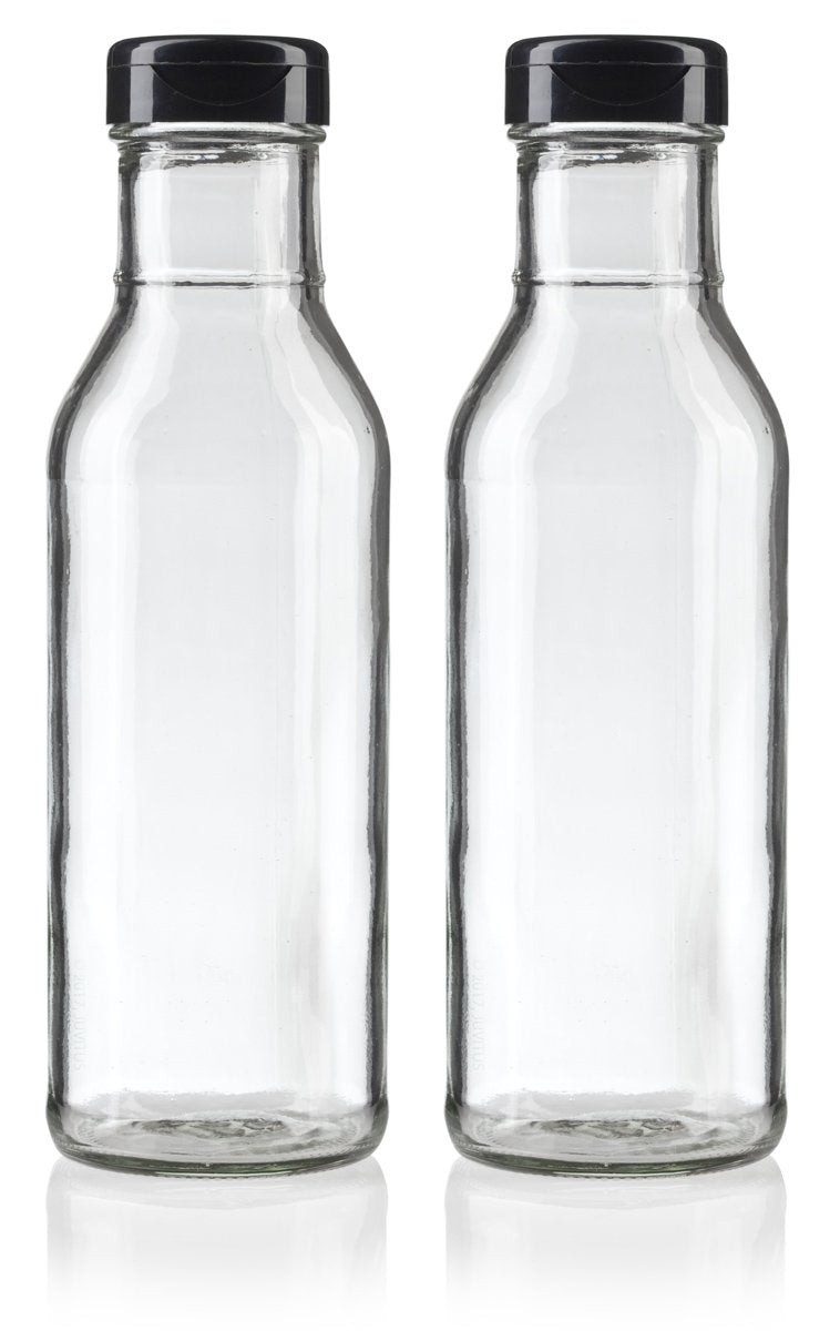 JUVITUS 12 oz clear glass sauce bottle, front view, for premium storage.