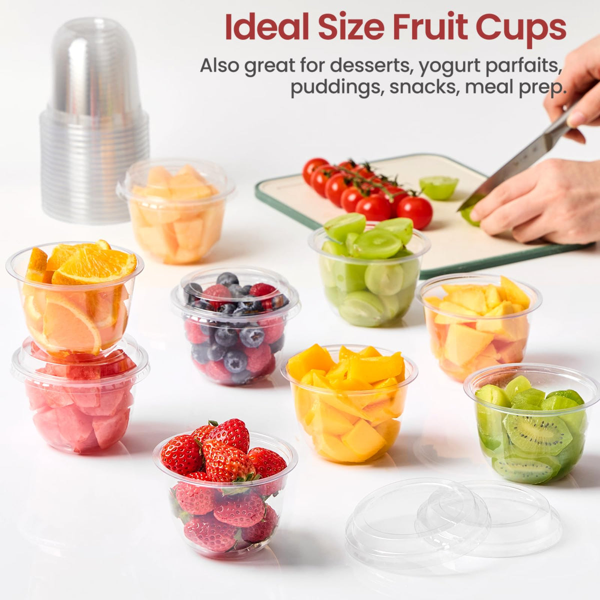Jycnolm 100-piece pack of dessert cups with lids for gatherings.