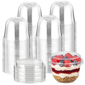 Jycnolm 9oz dessert cups with lids, crystal-clear and easy to transport.