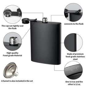Kabuda 12oz hip flask close-up cap showing secure seal.