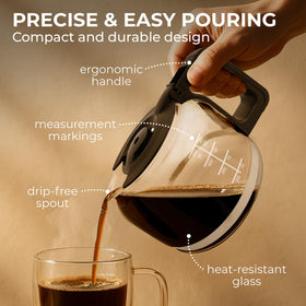 Kaffè Universal 5-Cup Glass Carafe capacity markings to track servings
