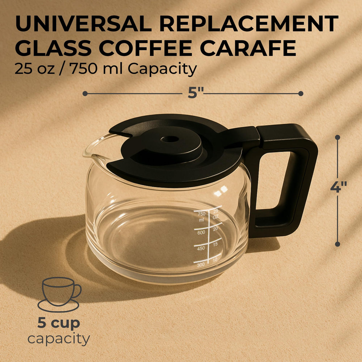 Kaffè Universal 5-Cup Glass Carafe handle close-up showing comfortable grip