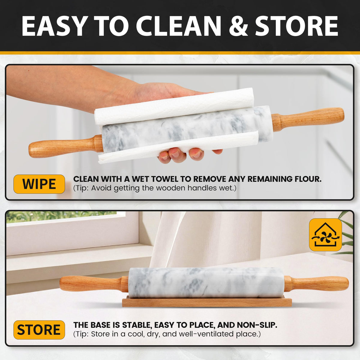 KAFOOR marble rolling pin for cookies and pie crust prep