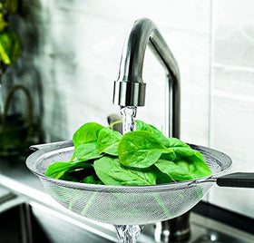 KAFOOR stainless steel strainer showing durable construction for daily use.