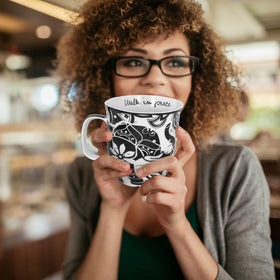Nature-inspired print on Karma mug for a calming vibe.