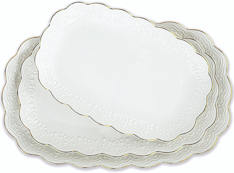 Kassel ceramic serving platter 16-inch with golden rim for elegant entertaining