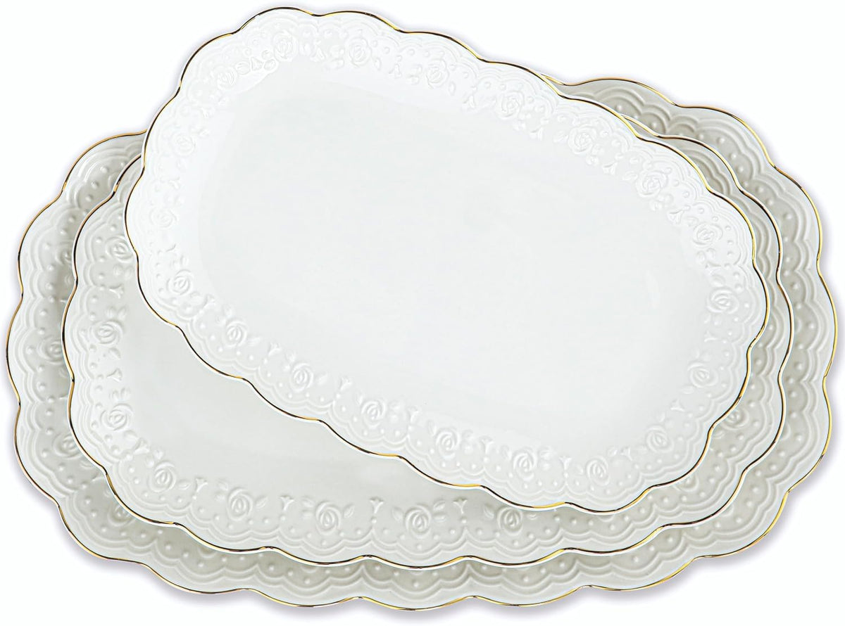 Kassel ceramic serving platter set 14-inch oval for elegant entertaining