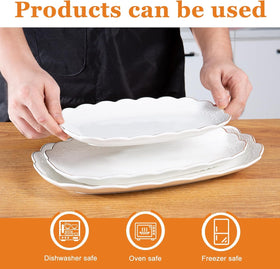 Kassel white ceramic platter with golden rim 12-inch oval complements tableware
