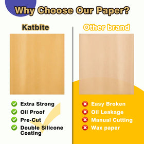 Katbite heavy-duty 45gsm parchment delivers tear resistance for sturdy baking projects.