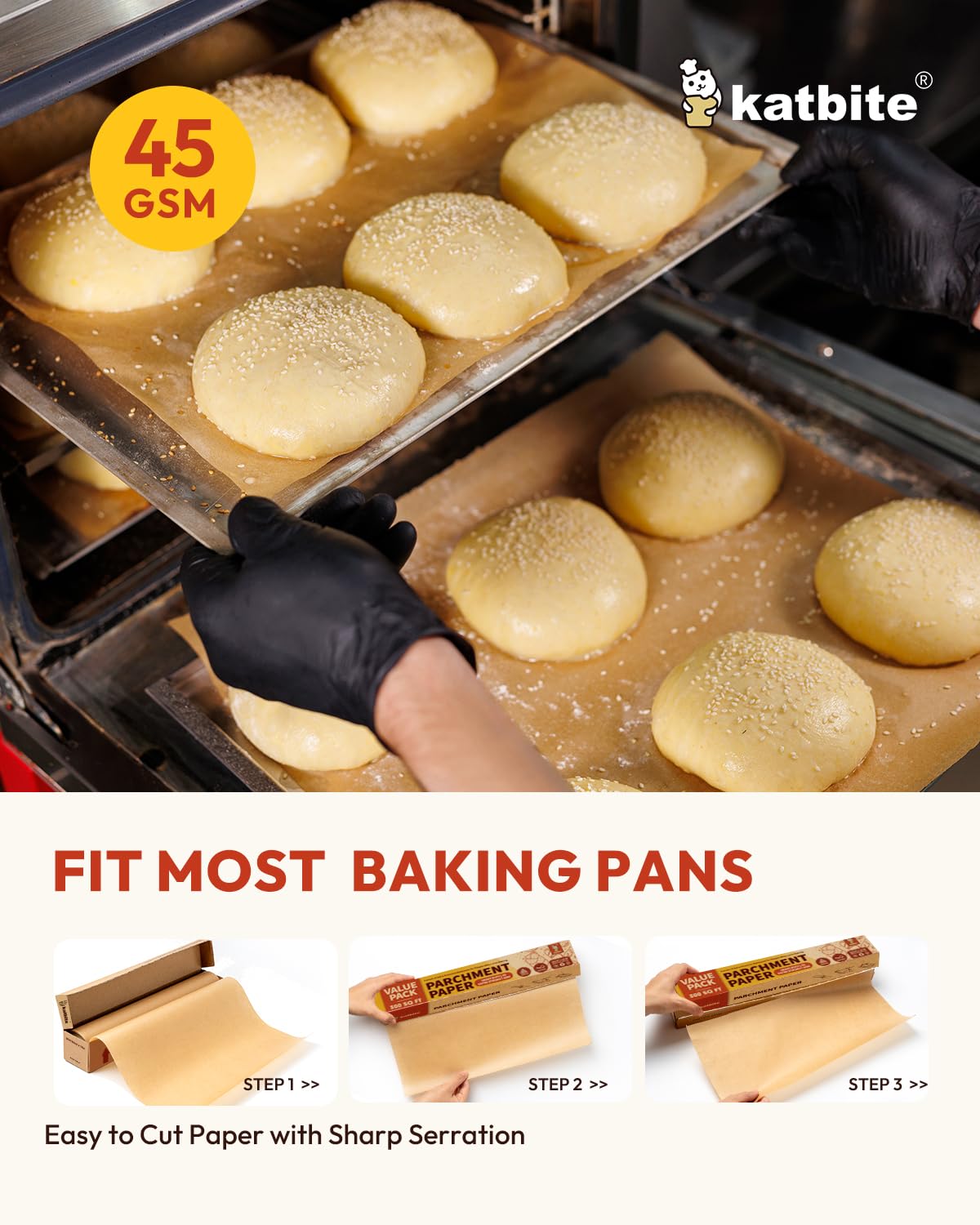 Heavy-duty 45gsm Katbite parchment resists tearing during baking