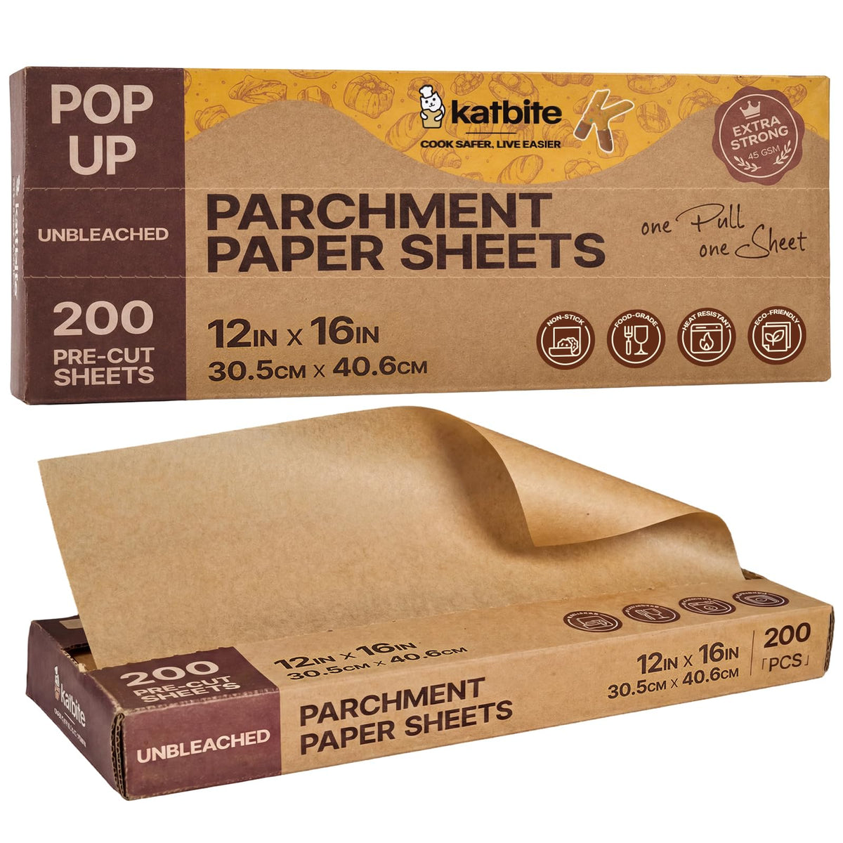 Katbite parchment with pop up dispensing for quick, mess free pan lining