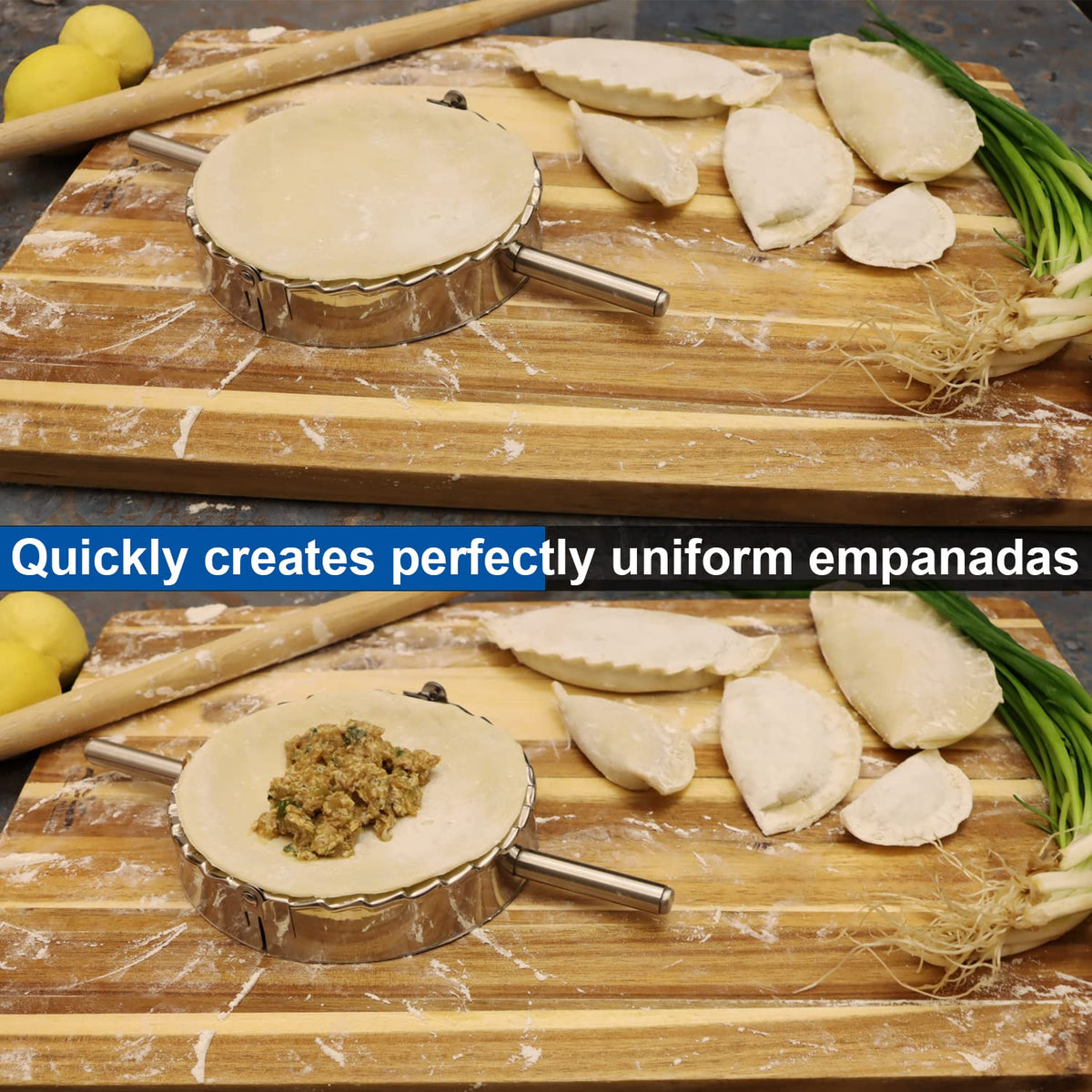 KAYCROWN empanada press in stainless steel for durable, rust-free performance.
