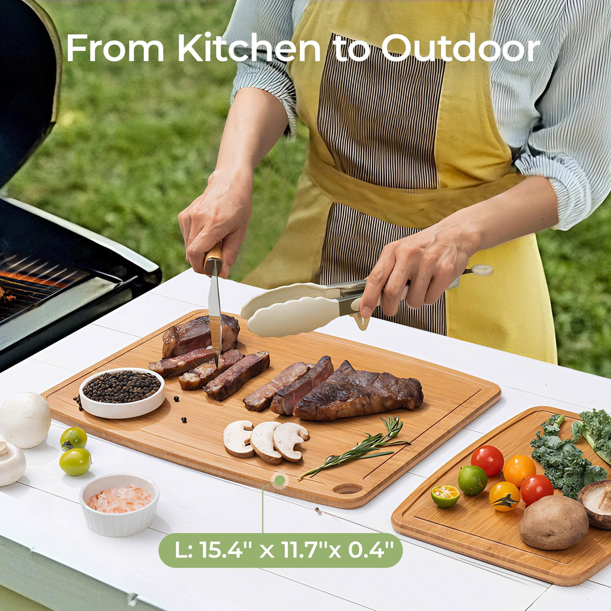 Keechee dual-sided board serves as prep surface and platter.