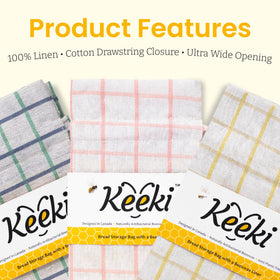Keeki Bag baguette with drawstring for flexible long-loaf storage.