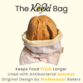 Keeki Bag wide opening and drawstring for easy loaf access.