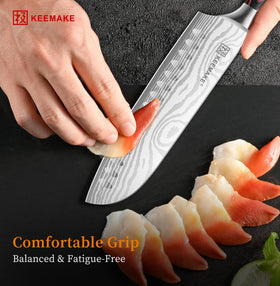 KEEMAKE 7inch Santoku versatile for meats, vegetables, and fruits.