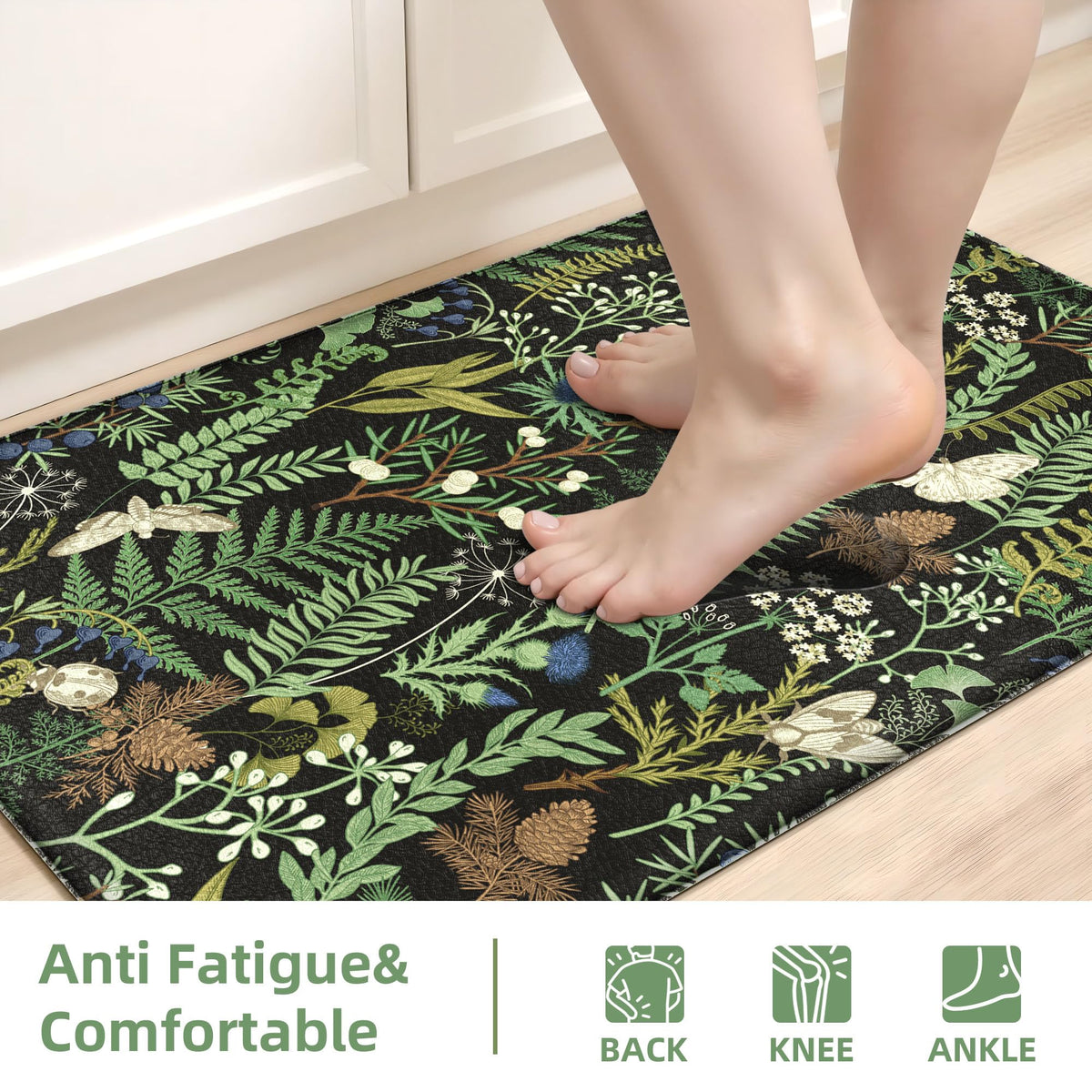 Keensoft anti-fatigue kitchen rug supports feet and joints during tasks.