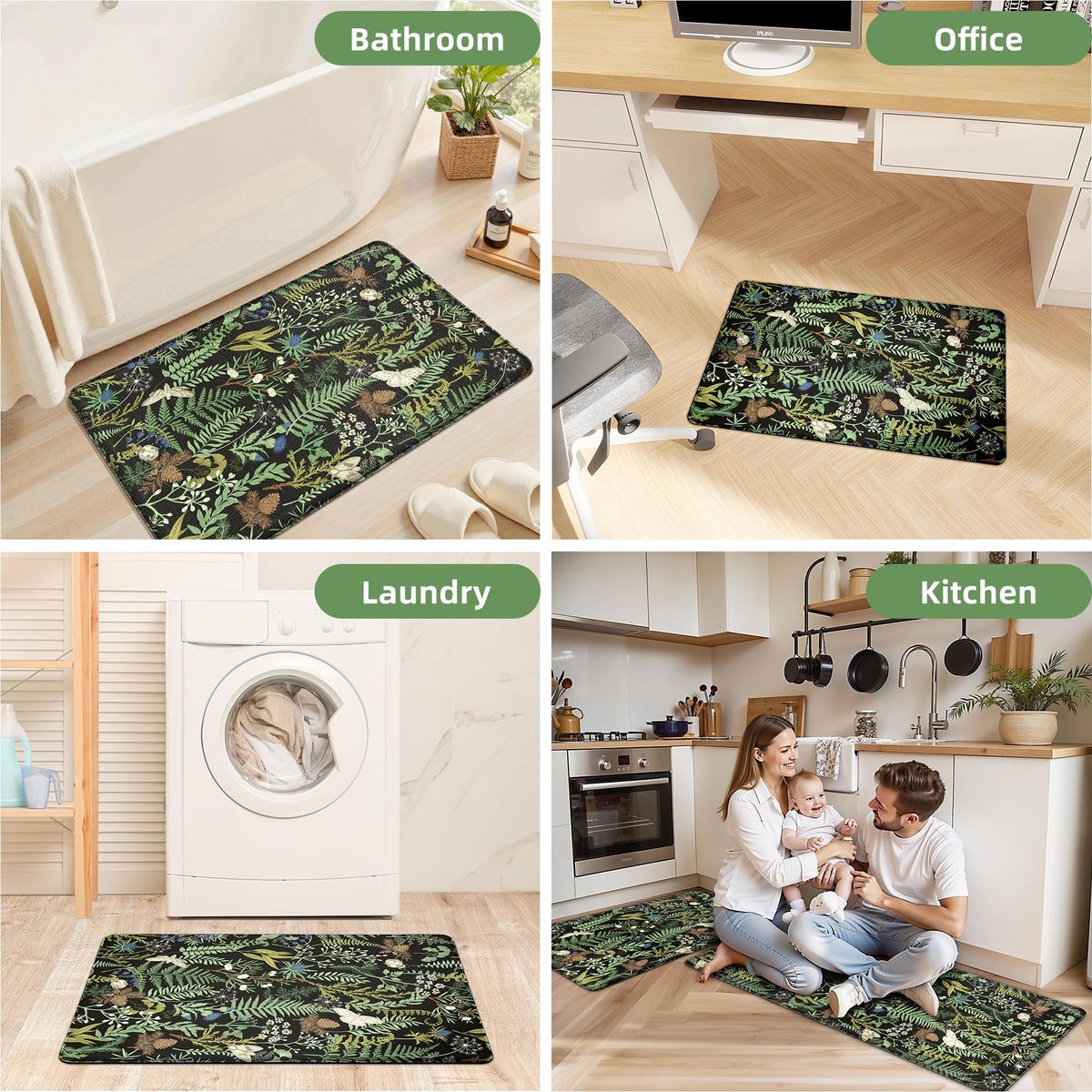 Keensoft botanical kitchen rug care-friendly design with quick wipe-down cleaning.