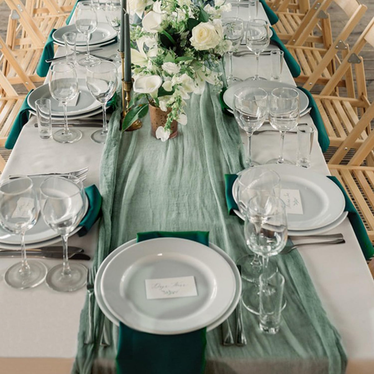 Keepshowing sage-green table runner perfect for party or dining decor.
