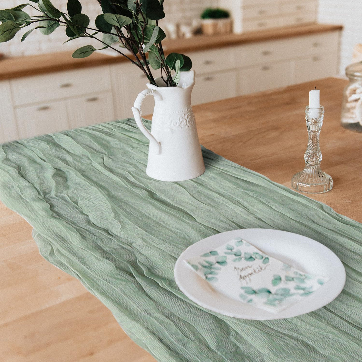 Keepshowing wedding arch draped table runner adds a focal point to decor.