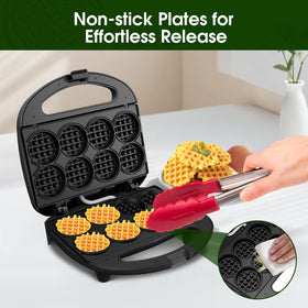 KEINVE mini waffle maker features a non-stick surface for easy cleanup.