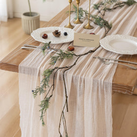 Keketoarrange beige cheesecloth table runner, 35x120 inches, adds rustic charm to wedding tables.