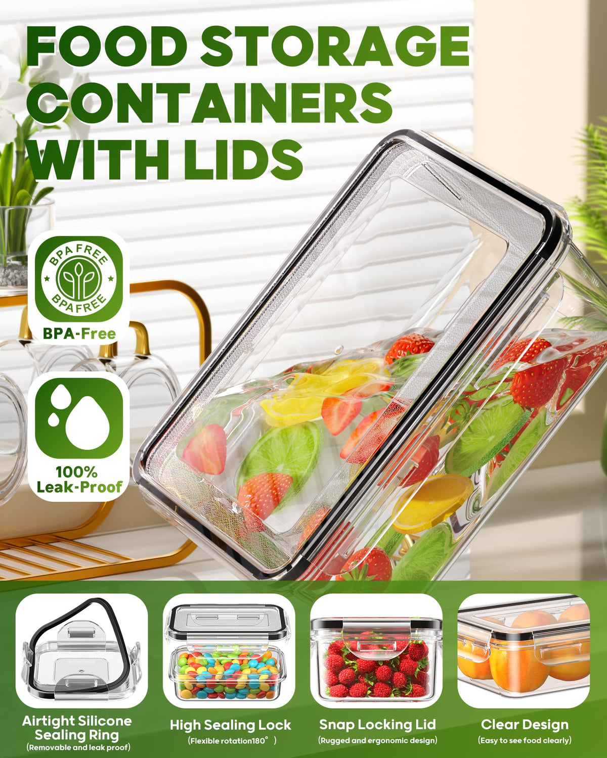 KEMETHY BPA-free transparent plastic shows contents easily