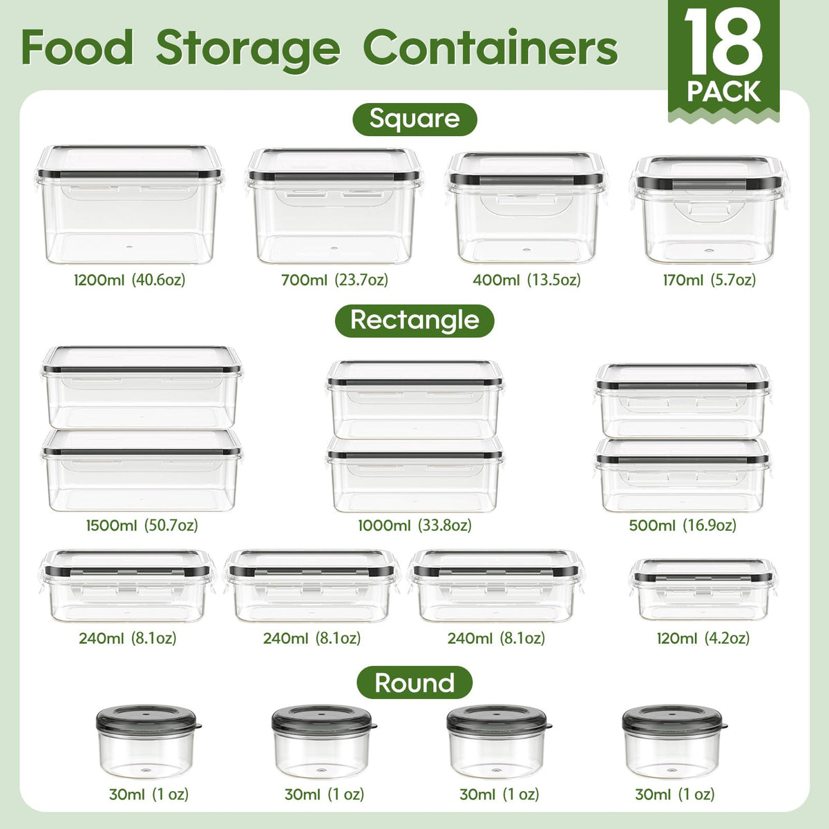 KEMETHY rectangular containers with airtight seals for freshness