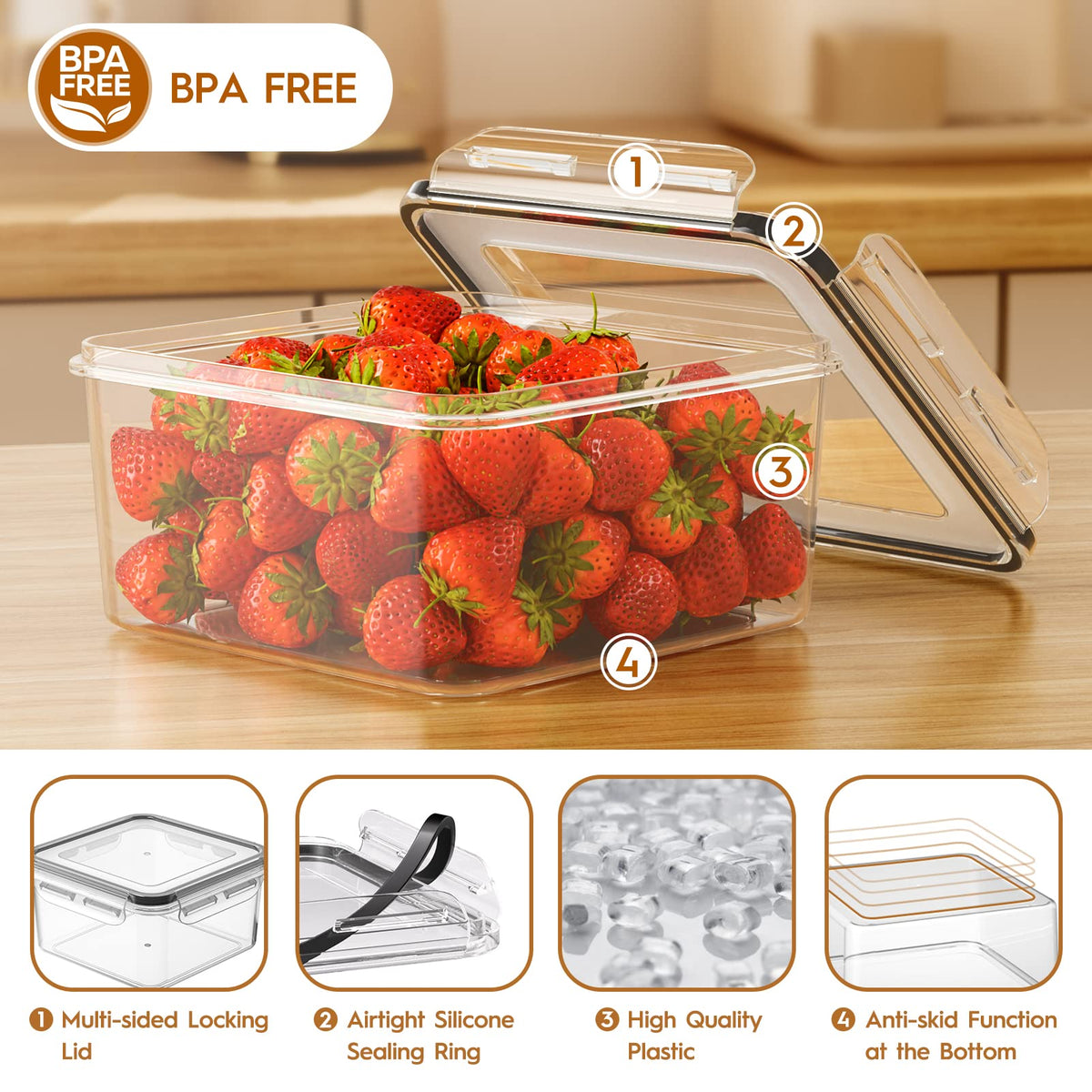 Kemethy silicone seals and four latches help keep contents fresh