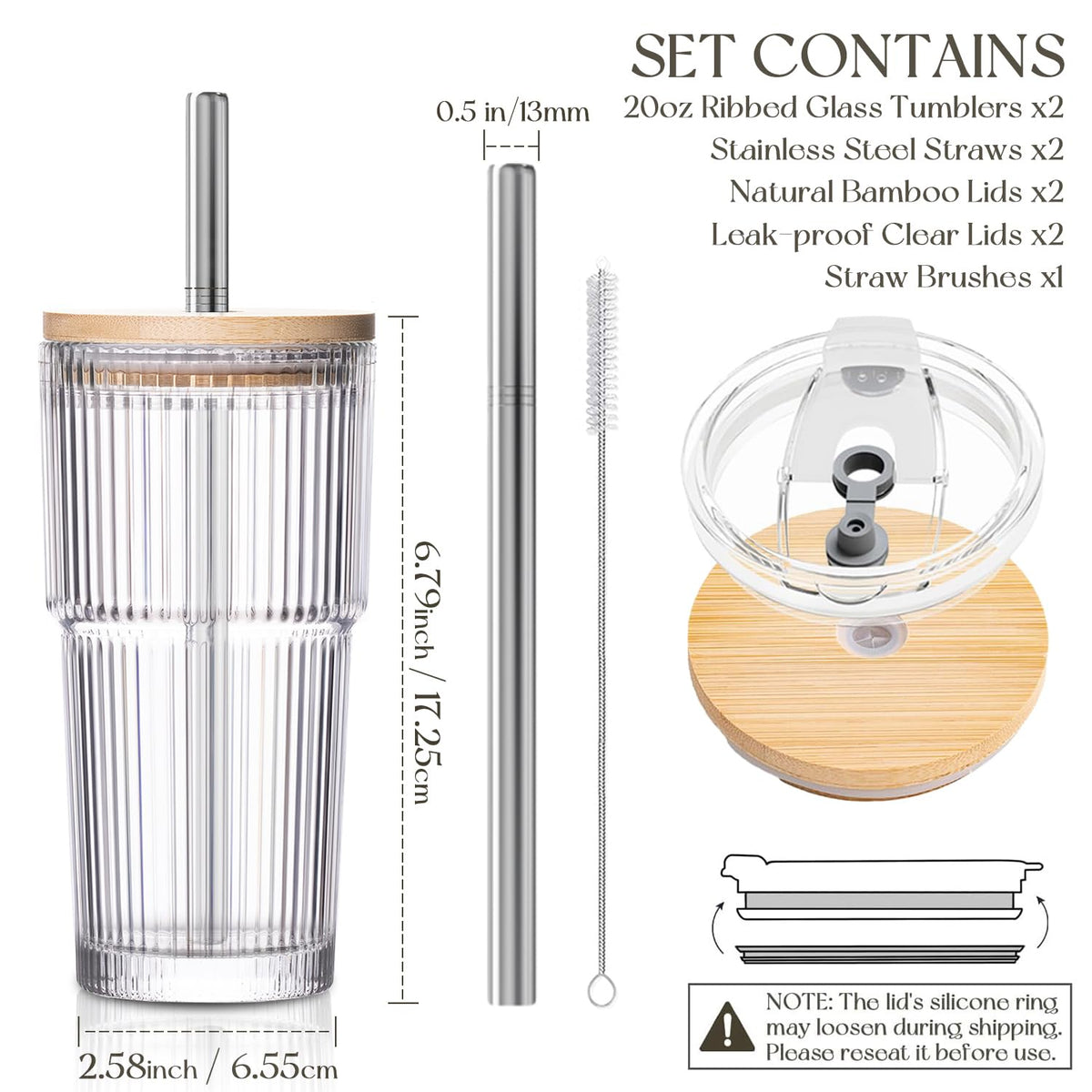 KEMORELA tumbler with bamboo lid, leak-proof top, ideal for take-away drinks.