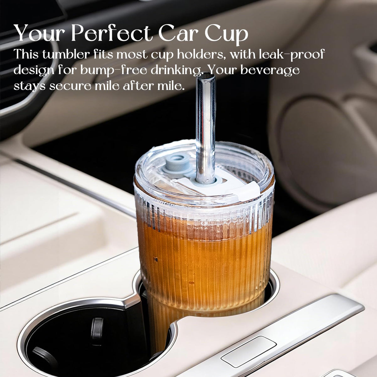 KEMORELA travel-ready glass tumbler set for on-the-go use.