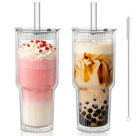 Kemorela 28 oz double-wall glass tumbler duo with bubble tea-ready insulation