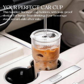 KEMORELA 20 oz ribbed glass with lids, dishwasher-friendly care