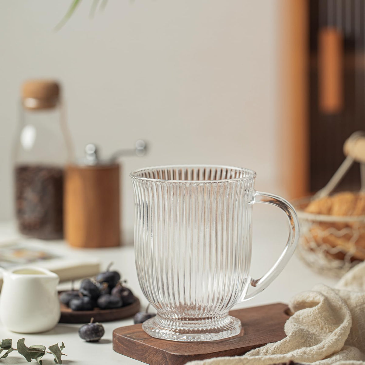 KEMORELA glass coffee-tea mug multipurpose for Americano, latte, or cappuccino.