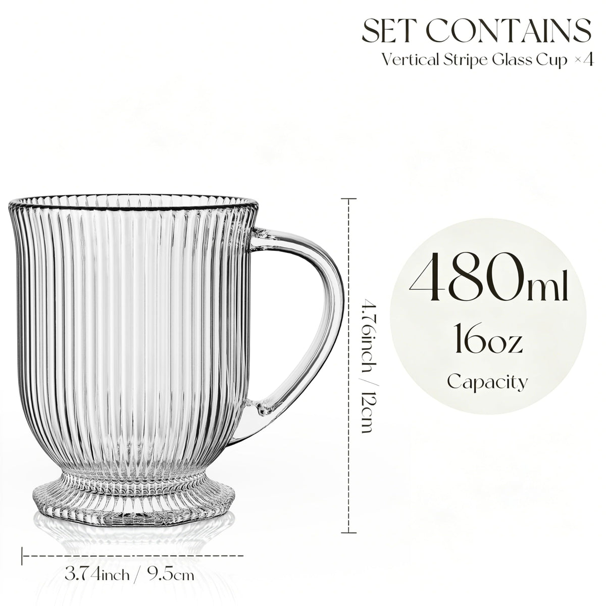 KEMORELA large-handle glass mug showcased for hot coffee and tea moments.
